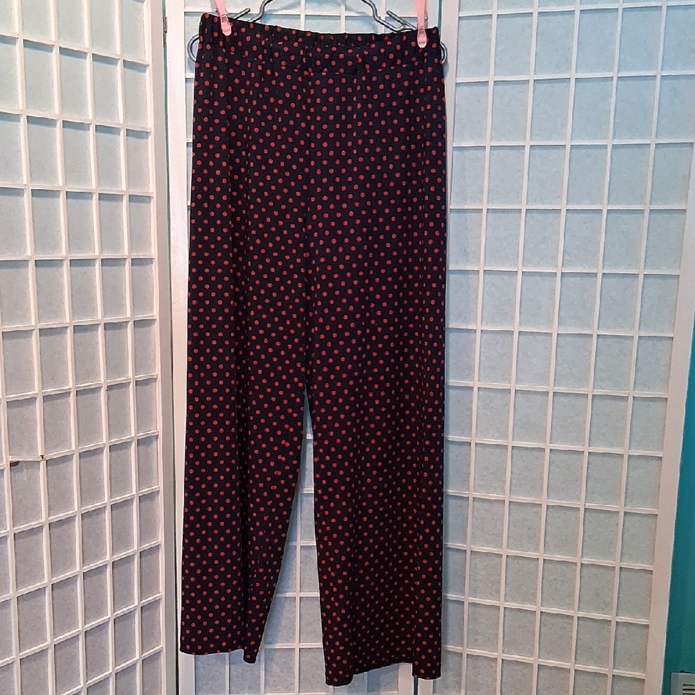 Tiana B. Navy and Red Polka Dot Wide Leg Pants 6722